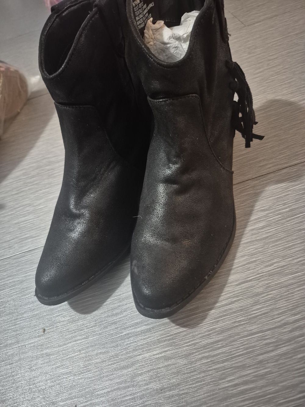 Women's Black Ankle Boots with Fringe Detail